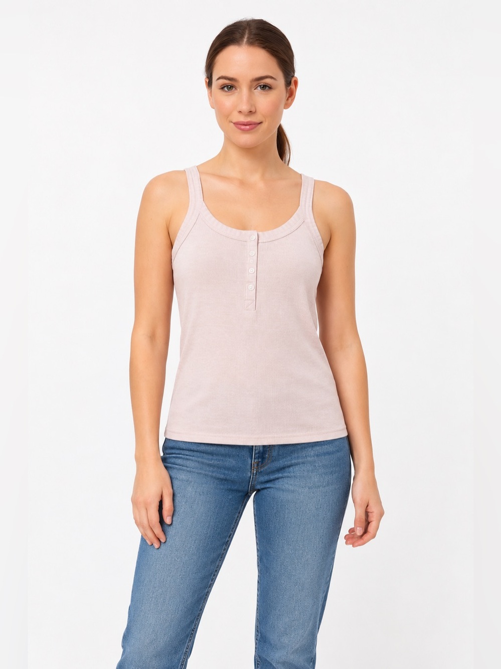 Aerie Pink Ribbed Henley Tank Top